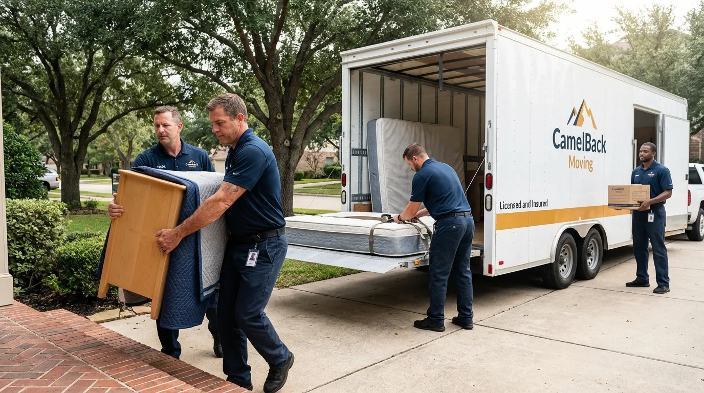 Crew loading residential truck for cross-state move from Milaca, MN