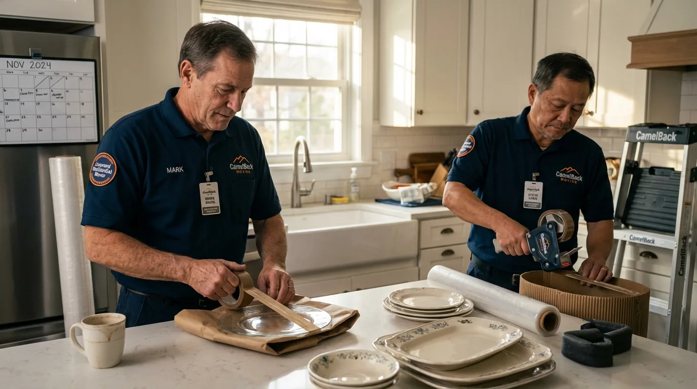 Professional crew packing kitchen dishware in Milaca, MN